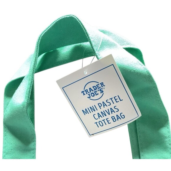 Trader Joe's Tote Mint Green Light Blue Canvas Mini Limited Edition New - Picture 2 of 4